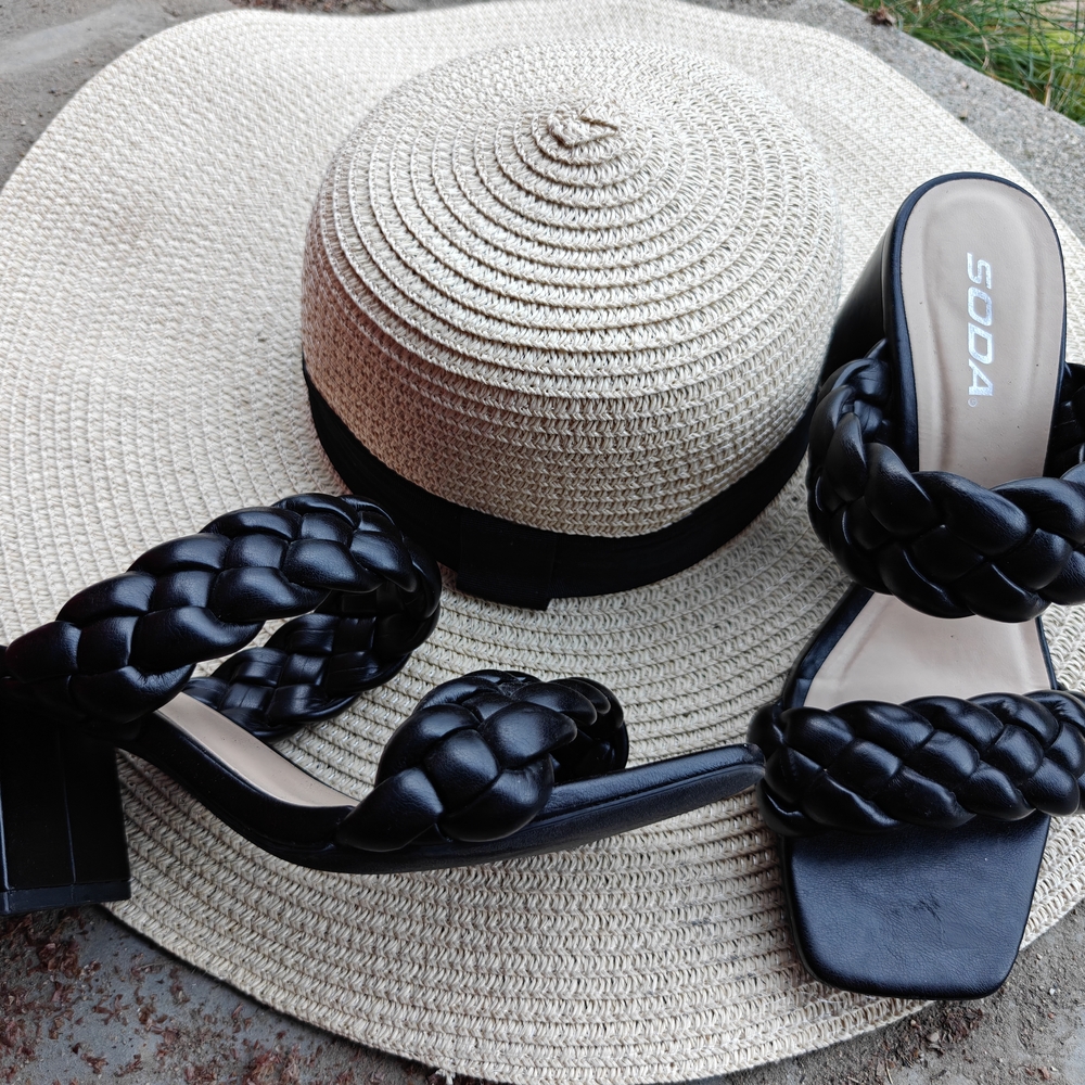 Soda Black Braided Sandals